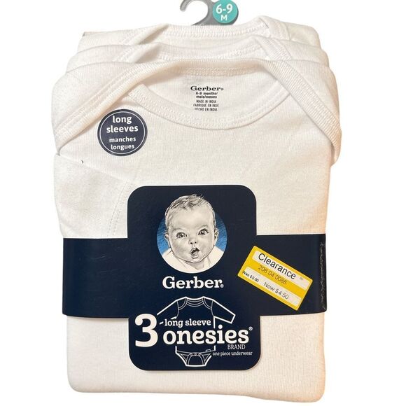 Nwt 6-9m gerber white long sleeve onesies - Picture 1 of 1